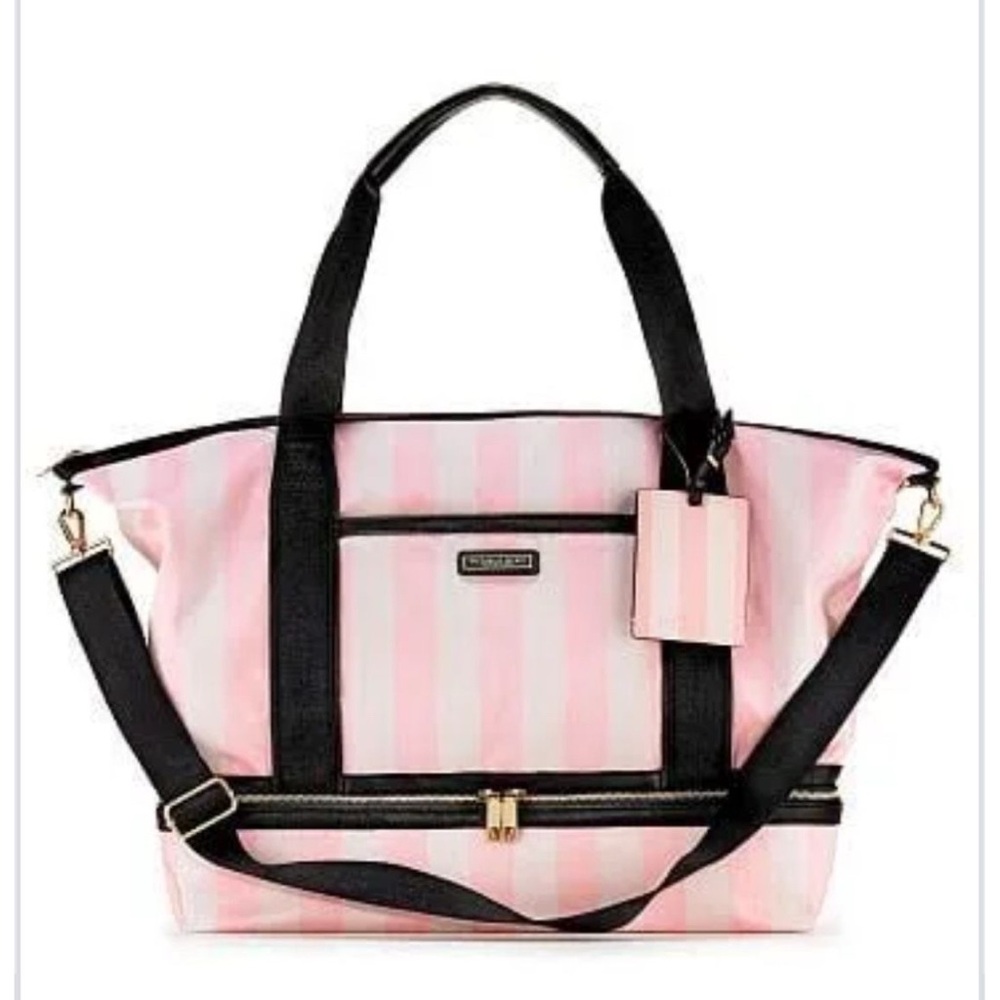 Victoria's Secret Pink and Black Striped Tote Bag